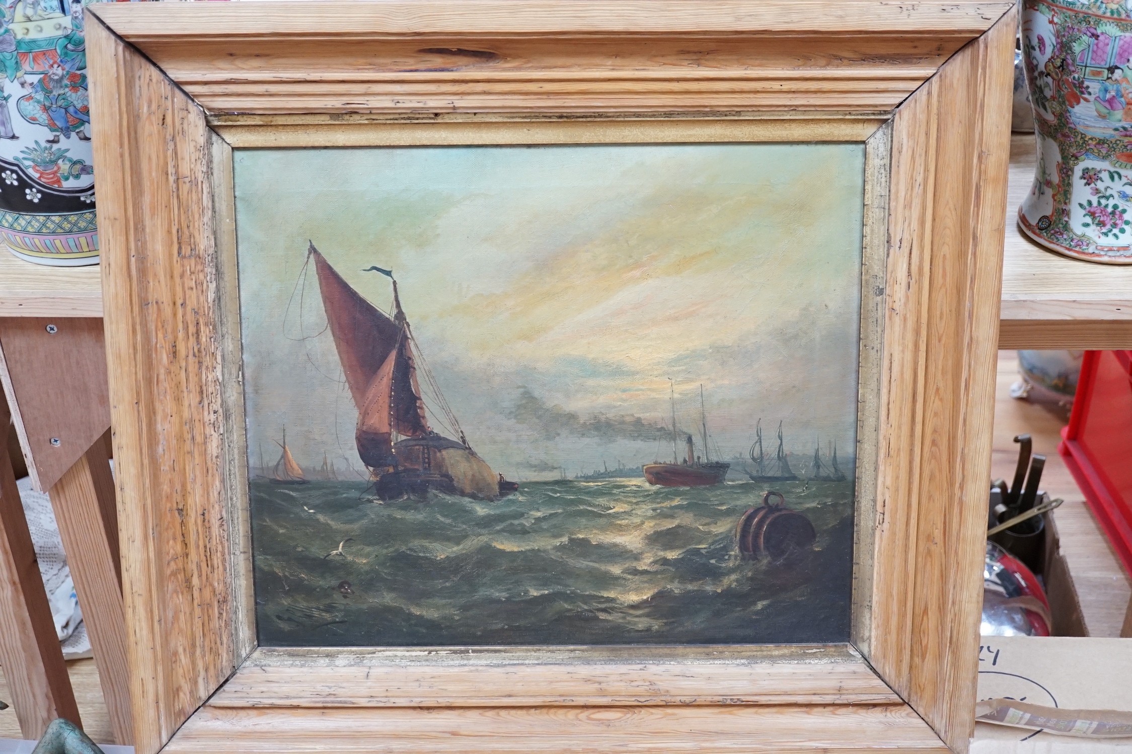 English School c.1900, oil on canvas, Evening on the Thames, indistinctly signed, 41 x 49cm